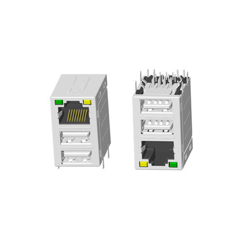 RJ45 1X1 雙USB 2.0 帶燈 帶屏蔽 無(wú)彈片網(wǎng)絡(luò)接口